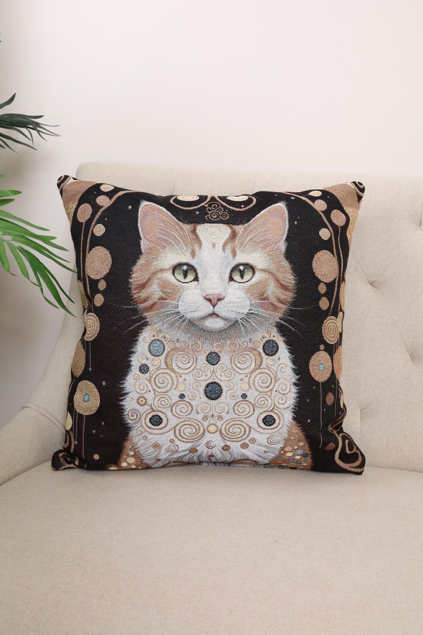 Golden Cat Double-Sided Cushion Cover | 18x18" pillow cover | Tapestry throw pillow | Modern home decor | Cat pillowcase