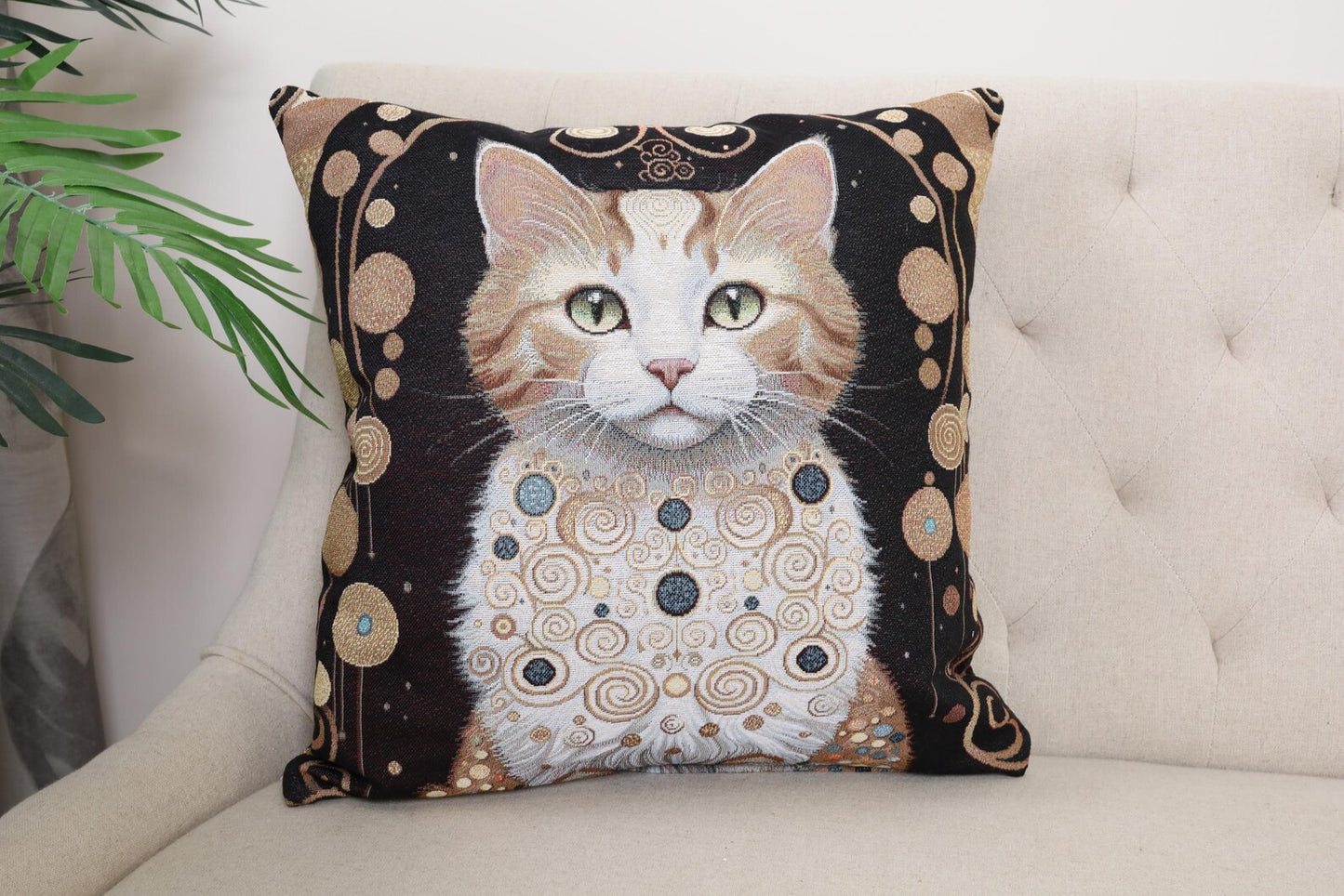 Golden Cat Double-Sided Cushion Cover | 18x18" pillow cover | Tapestry throw pillow | Modern home decor | Cat pillowcase