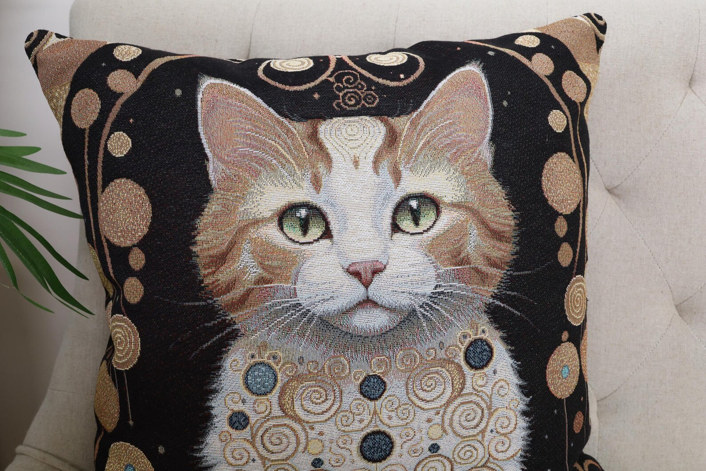Golden Cat Double-Sided Cushion Cover | 18x18" pillow cover | Tapestry throw pillow | Modern home decor | Cat pillowcase