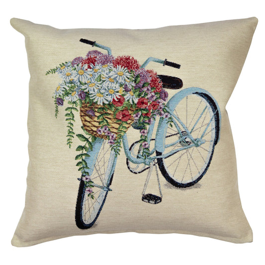 Tapestry Farmhouse Pillow Case. 18 x 18 cushion cover. Bicycle basket pillow.. Tapestry floral pillow cover. Birthday gift for mom, grandma