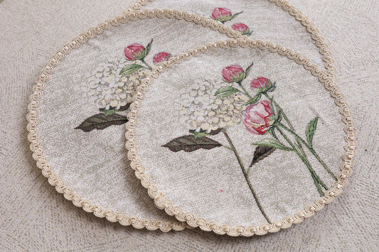 Set of 2, 4, 6, 8, round placemat sets with Elegance | Table placemats | Quality Textile