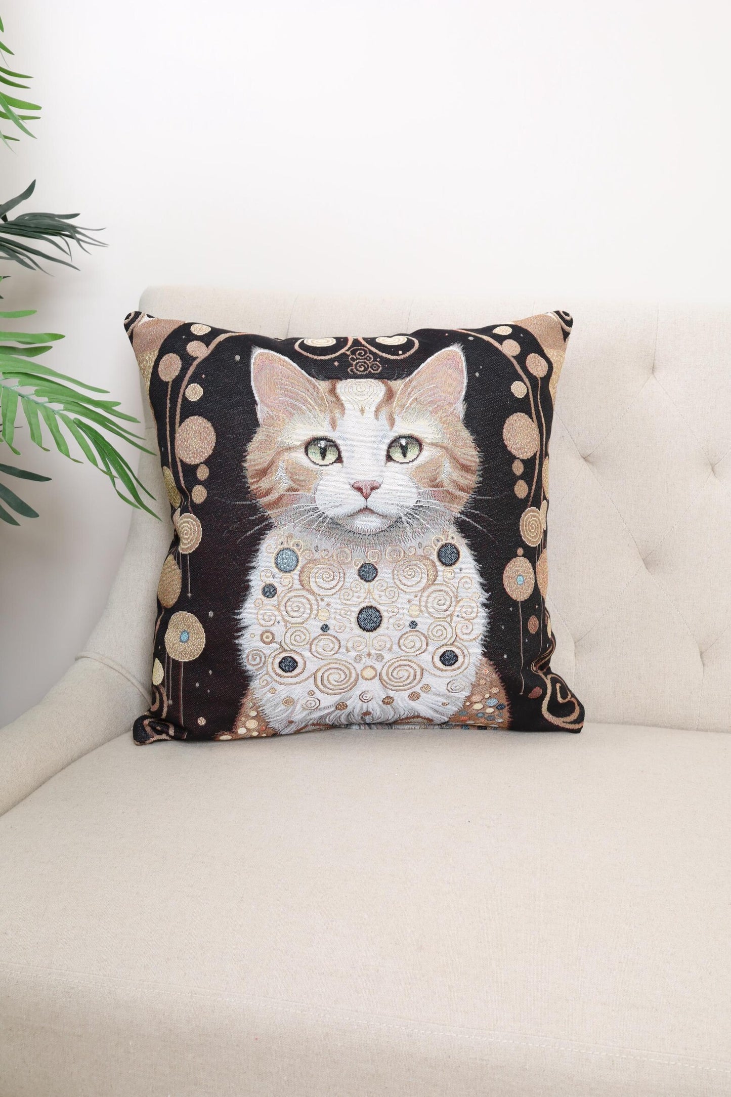Golden Cat Double-Sided Cushion Cover | 18x18" pillow cover | Tapestry throw pillow | Modern home decor | Cat pillowcase